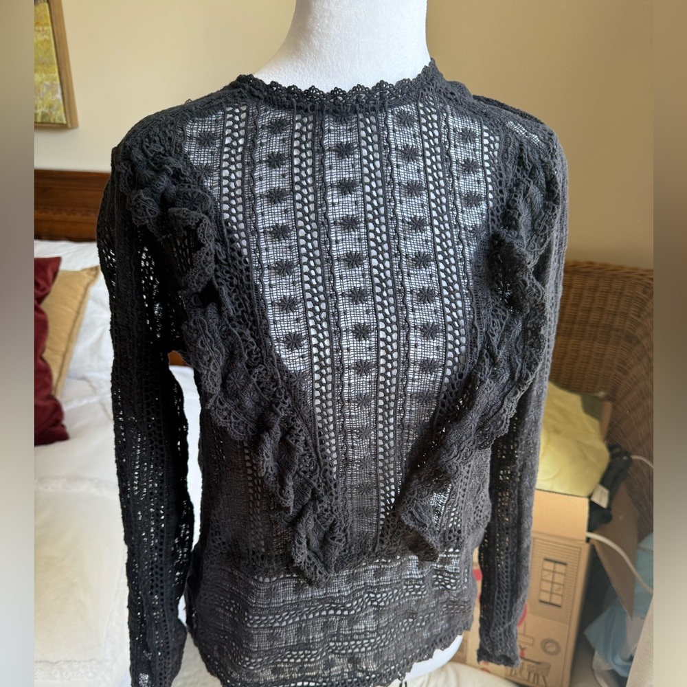 Sezane Black Ruffled Fitted Blouse - Picture 3 of 8
